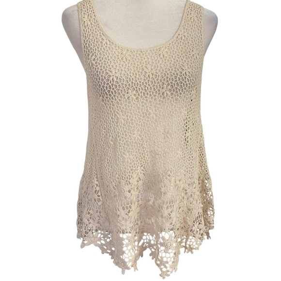 Rue 21 Off White Crochet A Line Tank Top Size S Boho Hippie Festival Beachy Swim - Picture 2 of 7